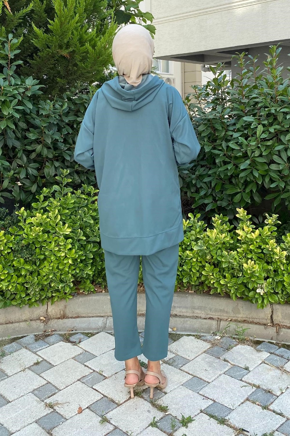 Çıtçıtlı Kapşonlu Pantolonlu Takım Mint