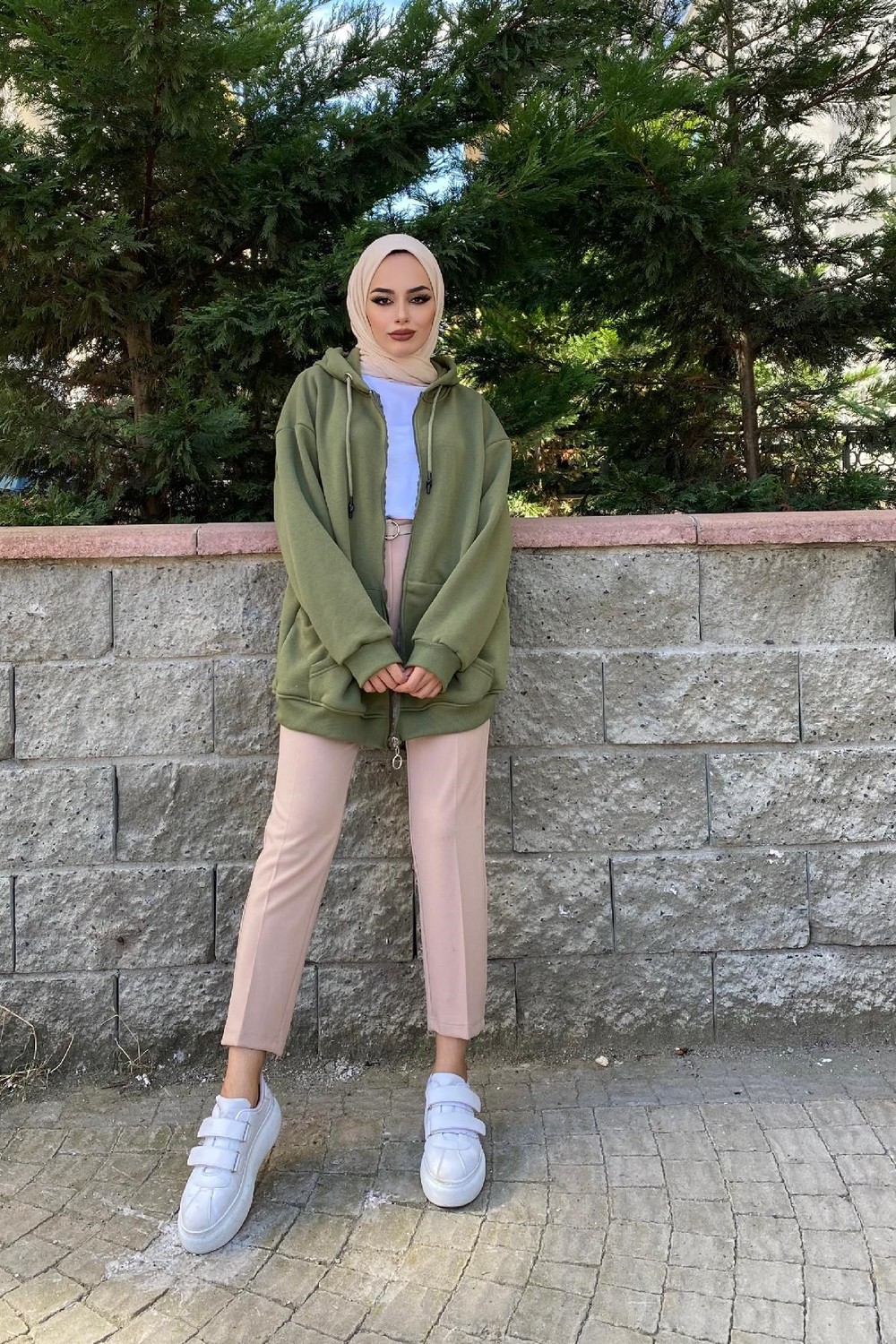 Fermuarlı Sweat Haki