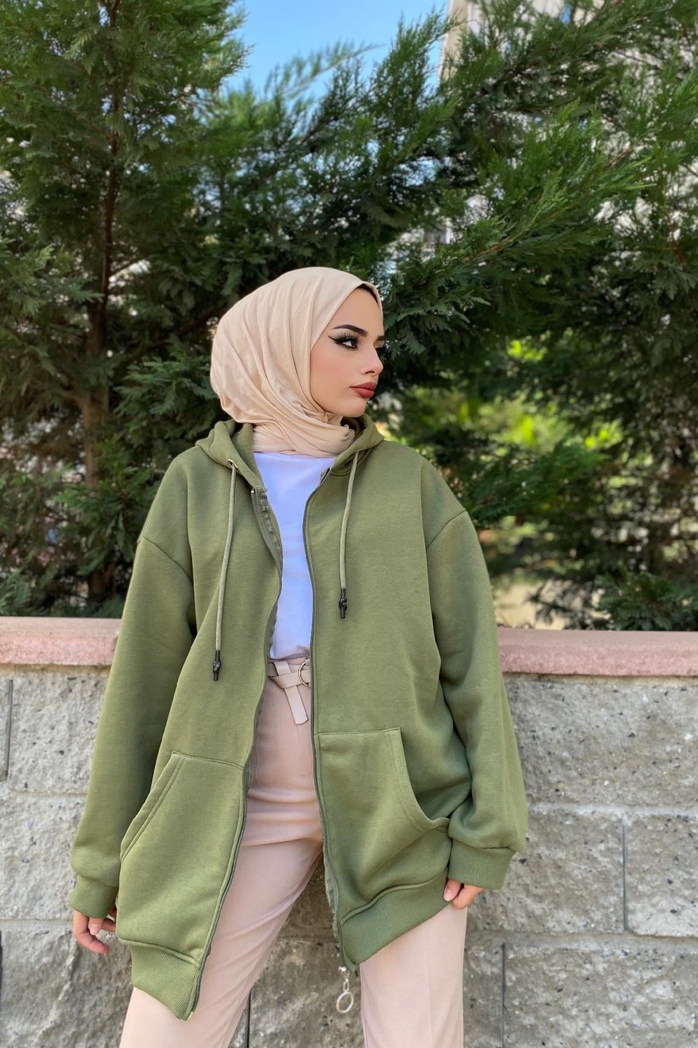 Fermuarlı Sweat Haki