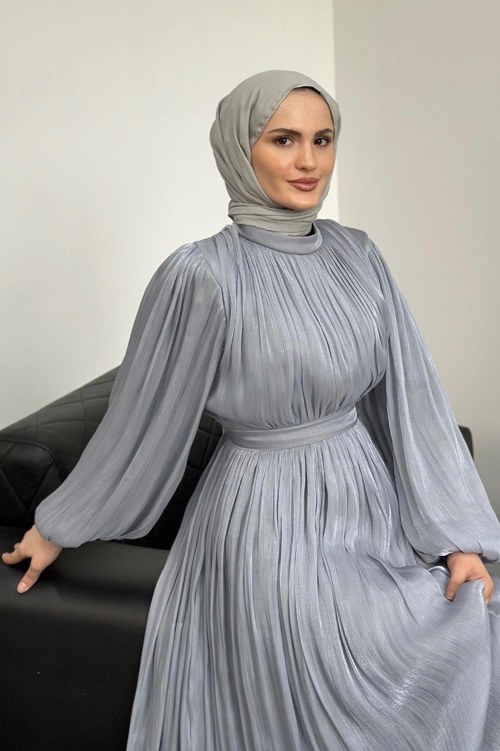 Hailey Janjan Kuşaklı Abiye Gri