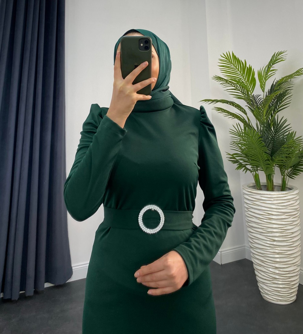 Hazel Altı Volan Elbise Zümrüt