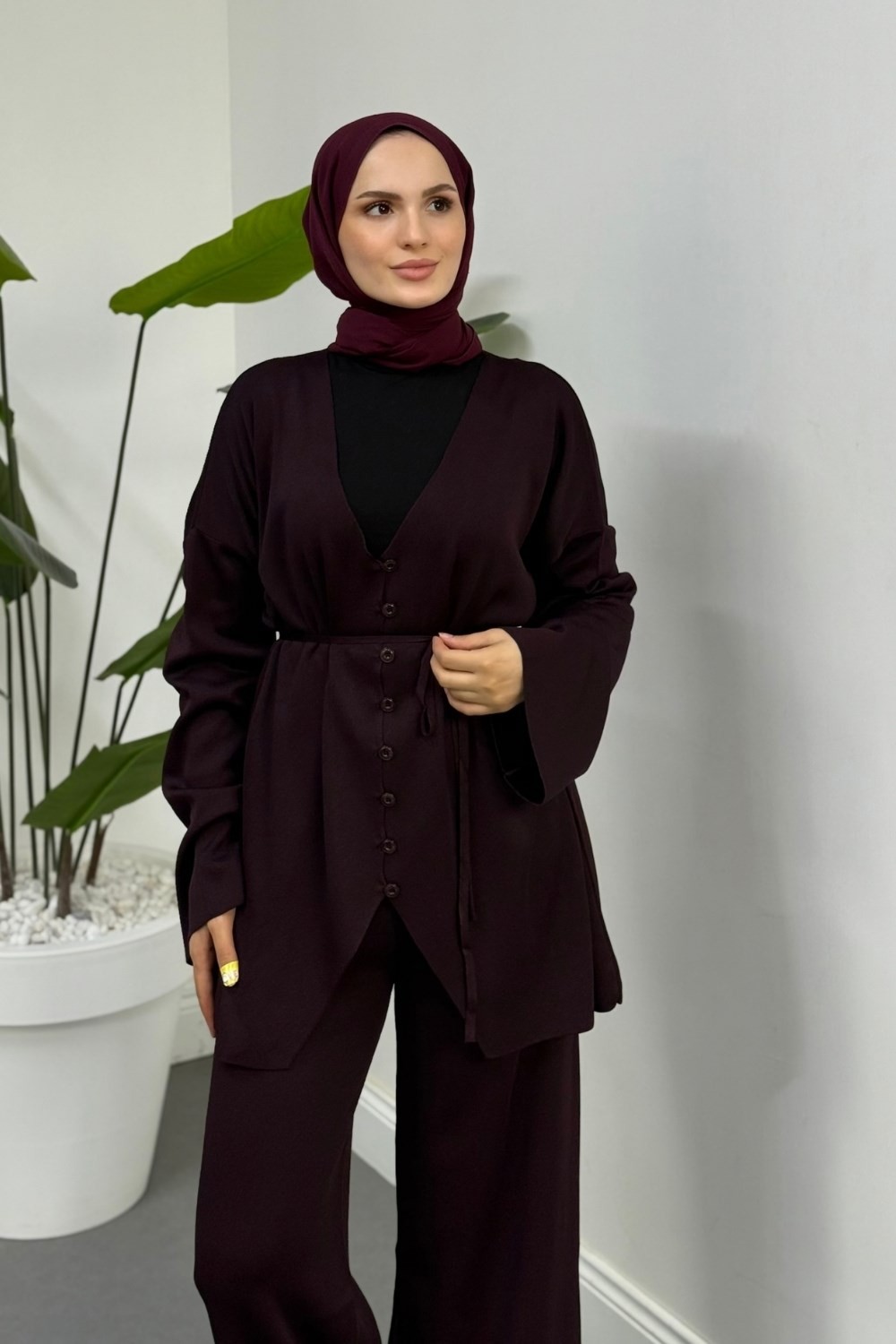 Manorama Küçük Düğmeli Merserize Takım Mor