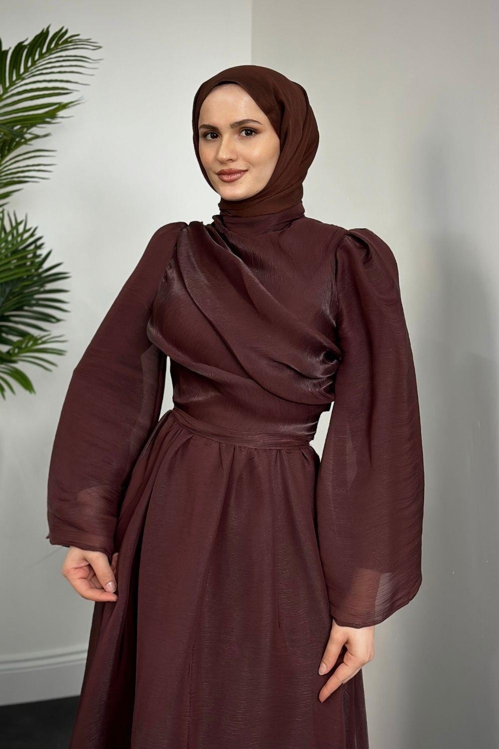 Margaret Drape Janjan Abiye Kahverengi