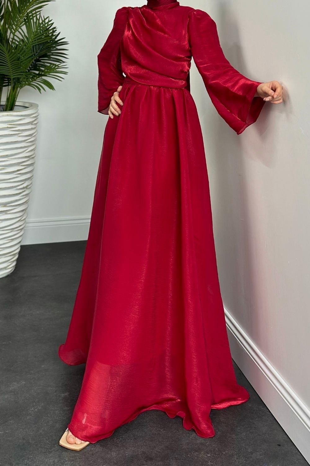 Margaret Drape Janjan Abiye Kırmızı