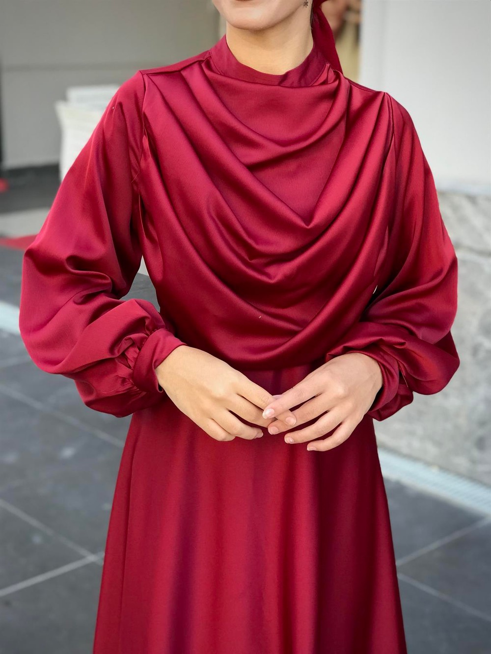 Matmazel Saten Abiye Bordo