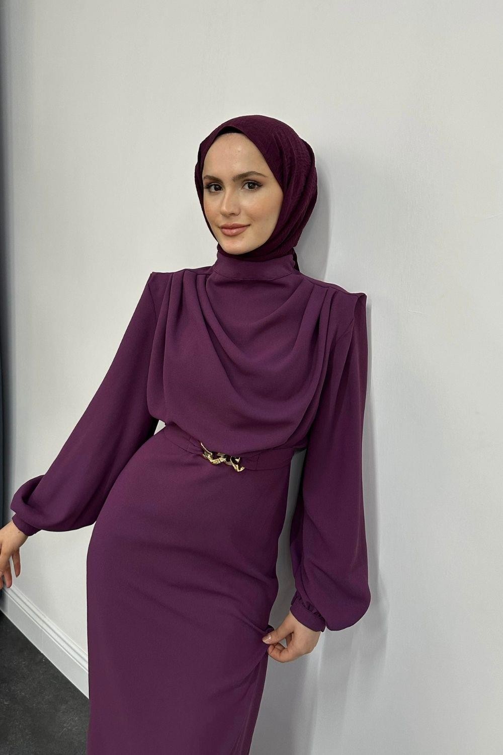 Meridan Üstü Drape Krep Abiye Mor