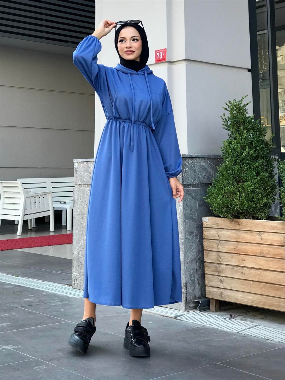 Rio Önü Cepli Elbise Mavi