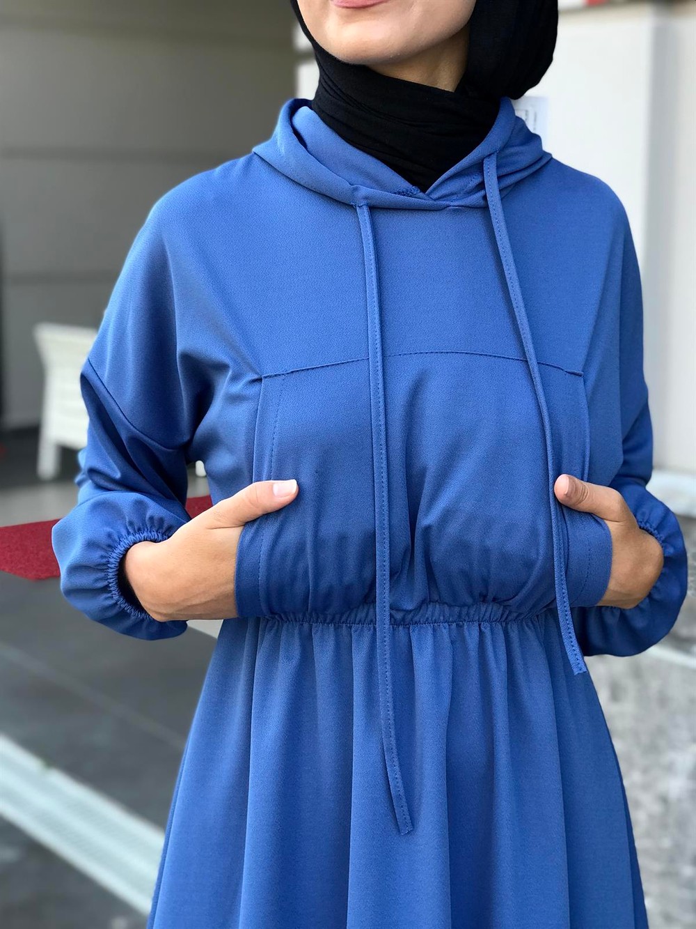 Rio Önü Cepli Elbise Mavi