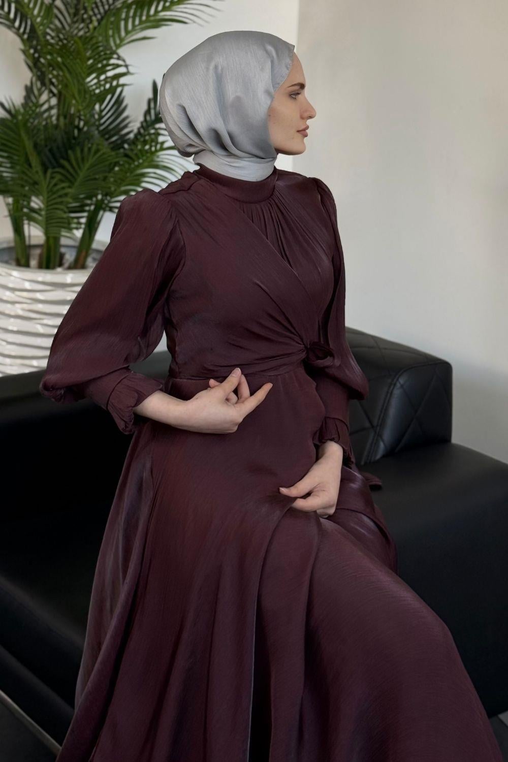 Rovena Yandan Bağlamalı Abiye Kahverengi