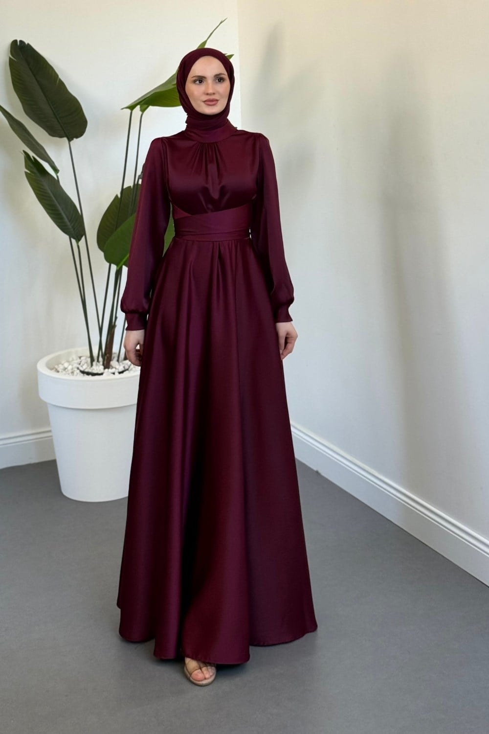 Ruby Grace Çapraz Saten Abiye Mürdüm