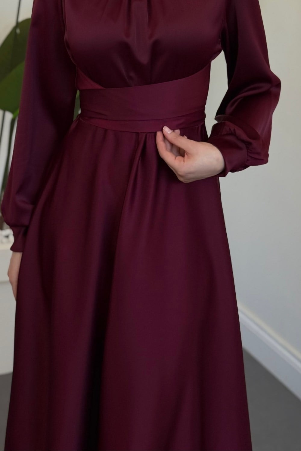 Ruby Grace Çapraz Saten Abiye Mürdüm