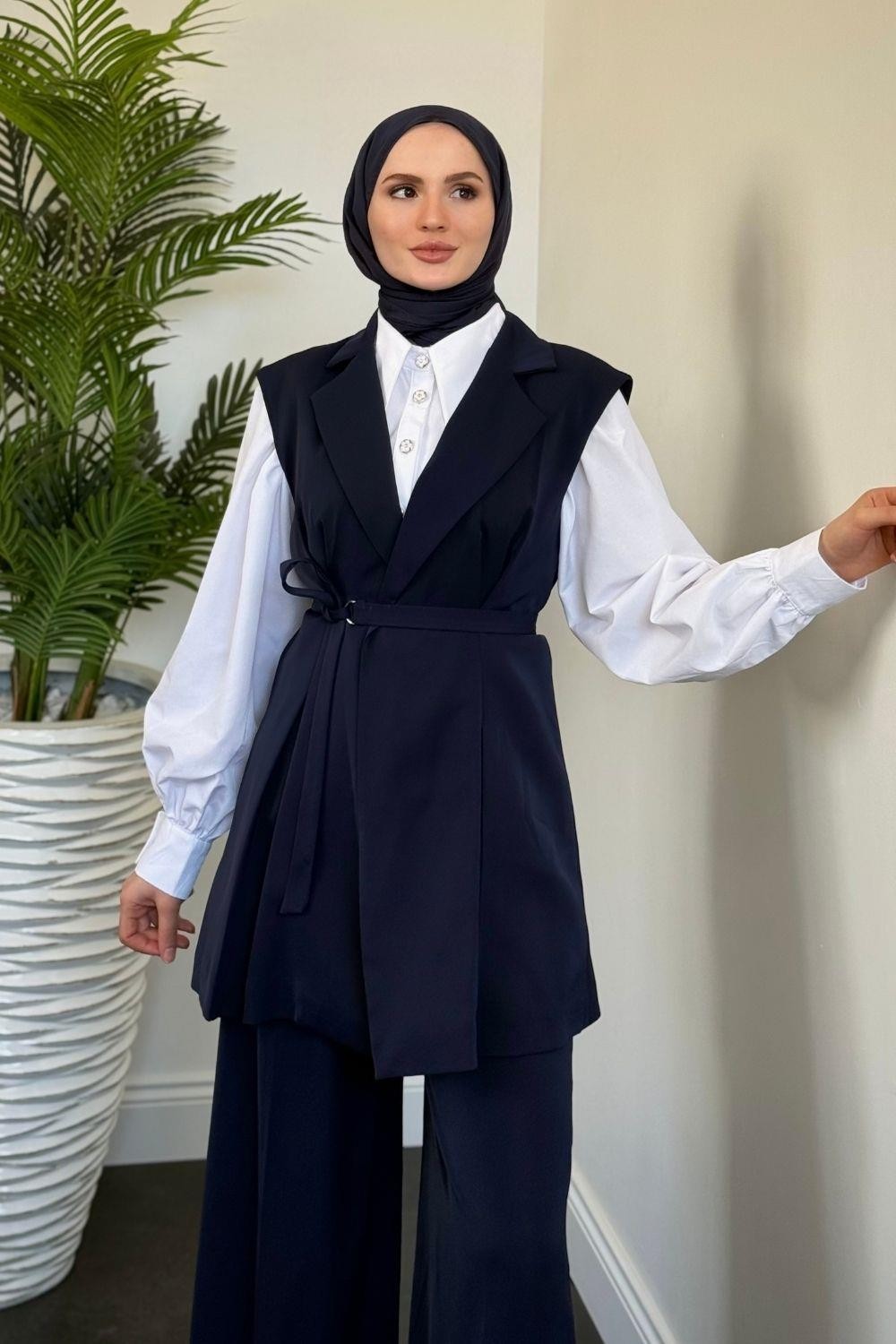 Ruha Yelekli Pantolon Takım Lacivert