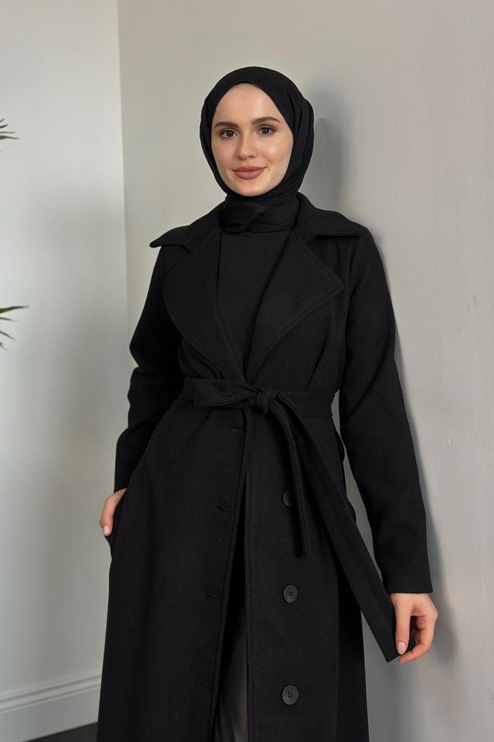 Savanna Astarlı Tam Boy Kaşe Kaban Siyah