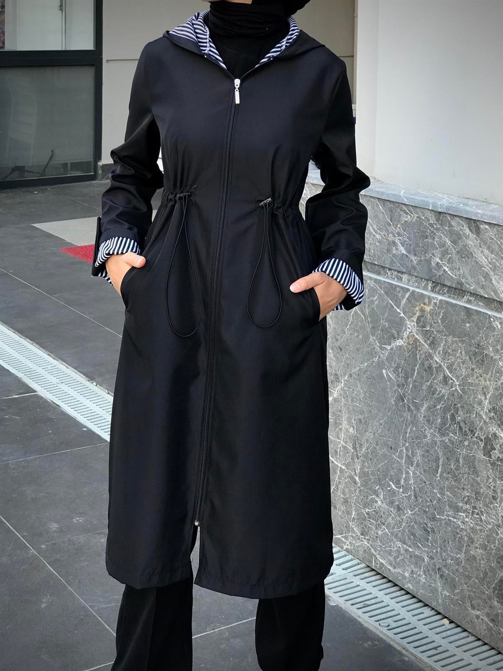 Tina Fermuarlı Trençkot Siyah