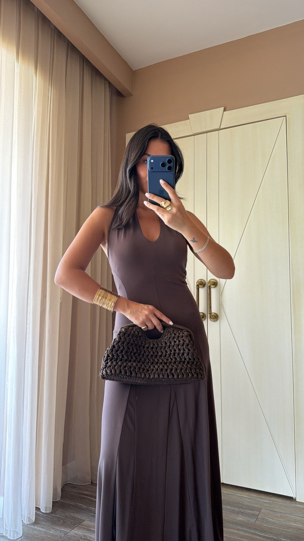 Kahve Paula Elbise 