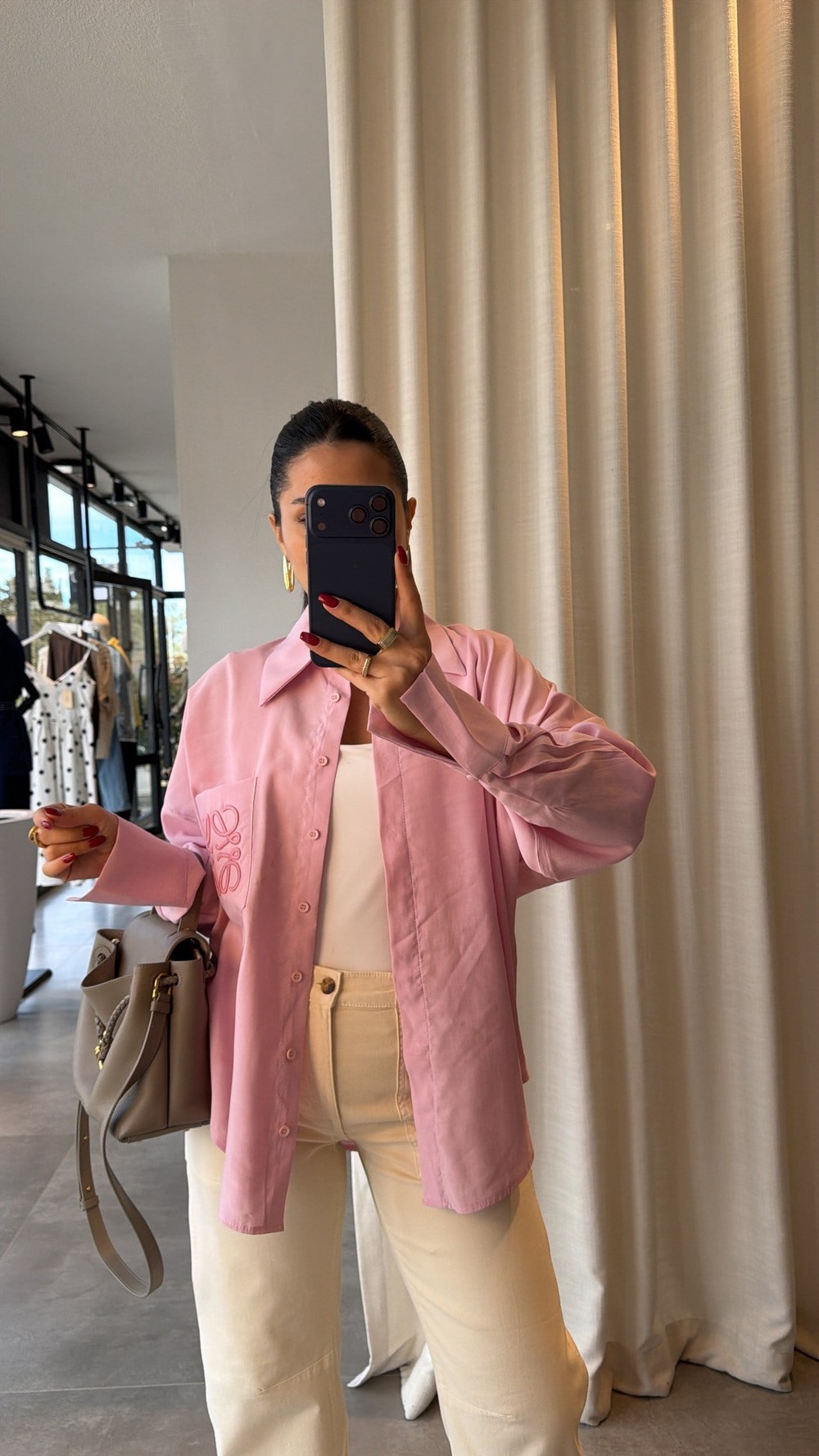 Pembe Monrovia Tensel Gömlek