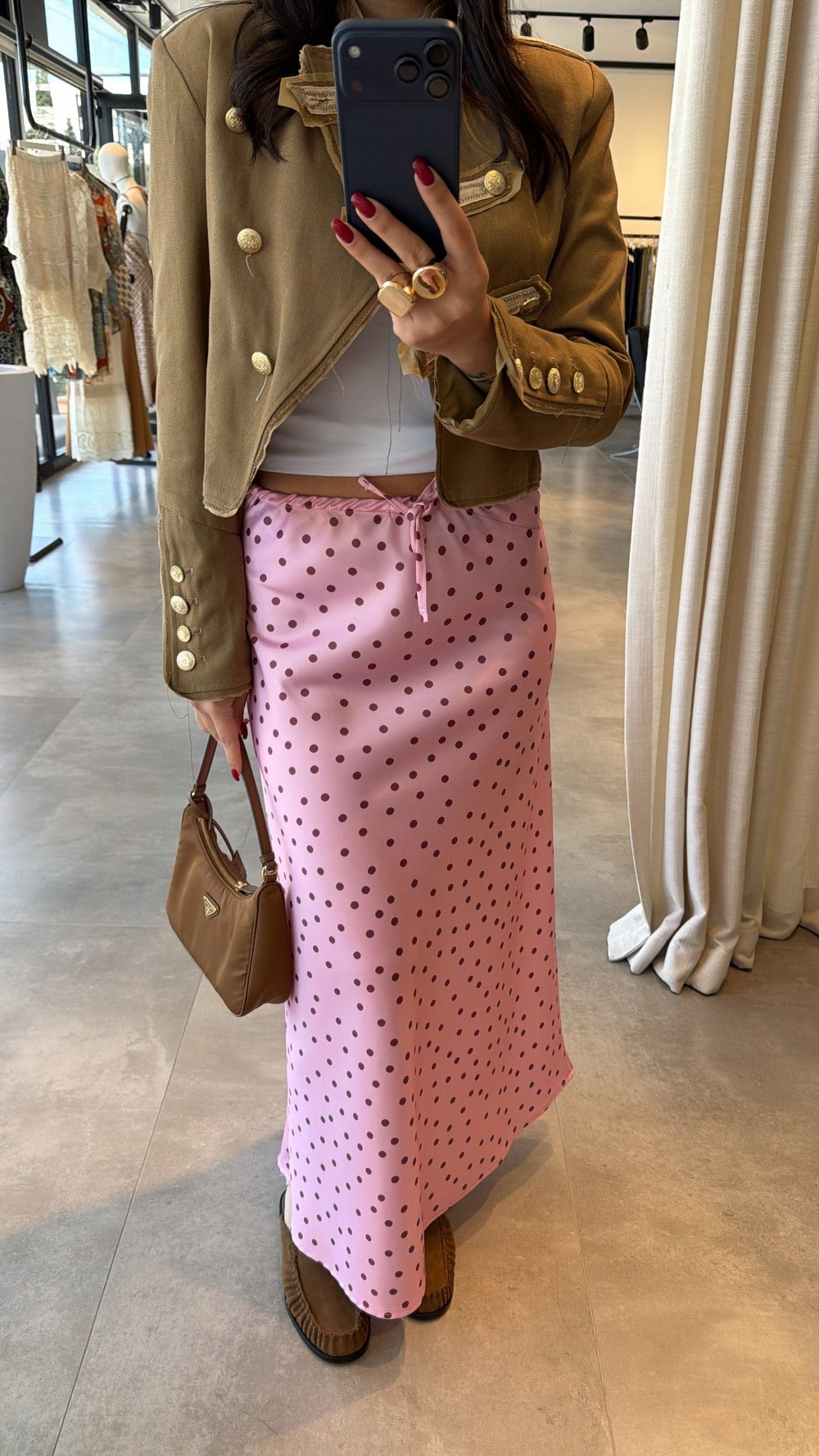 Pembe Puantiyeli Saten Etek 