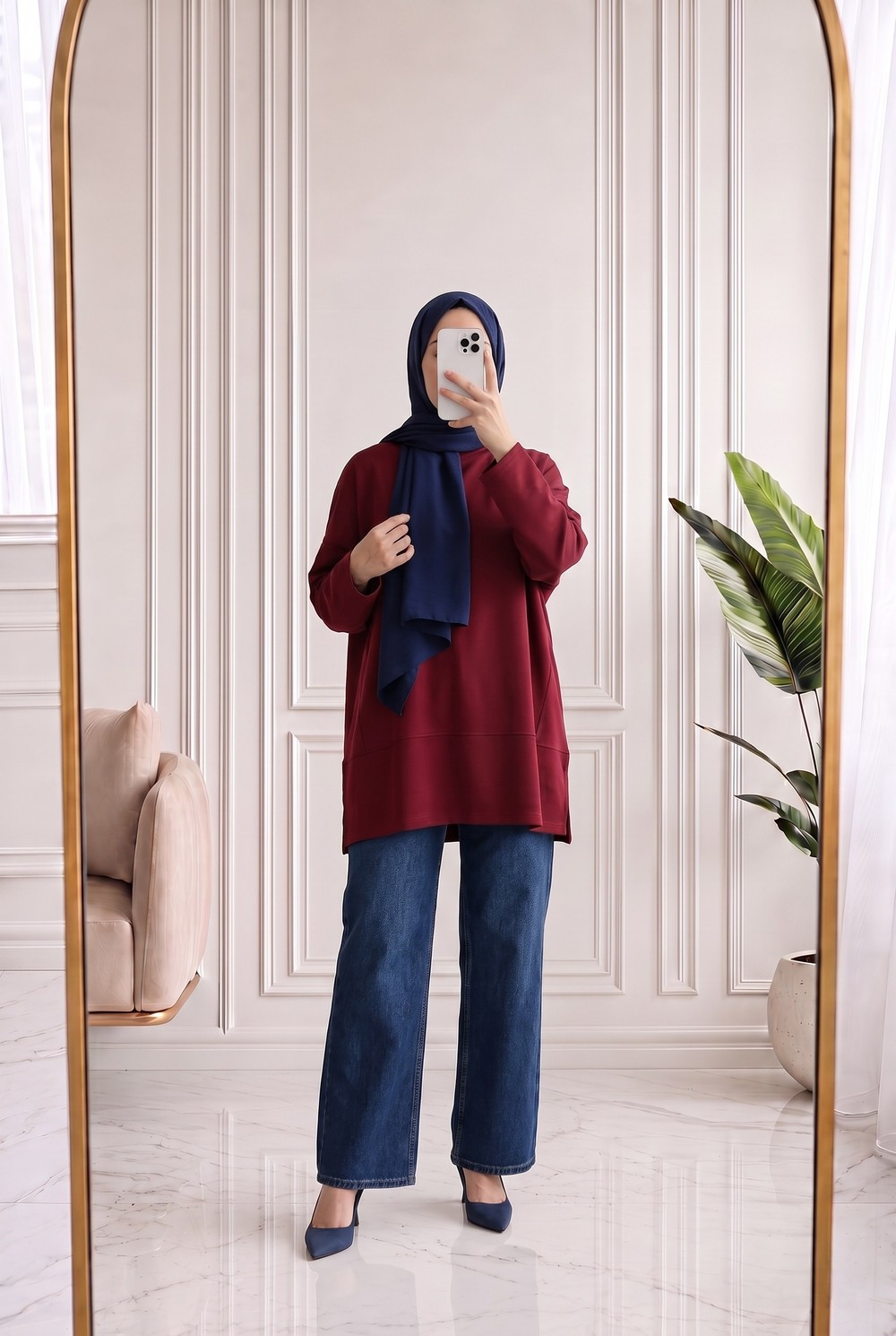 Afife Etek Yanı Yırtmaçlı Tunik-MF1934 Bordo