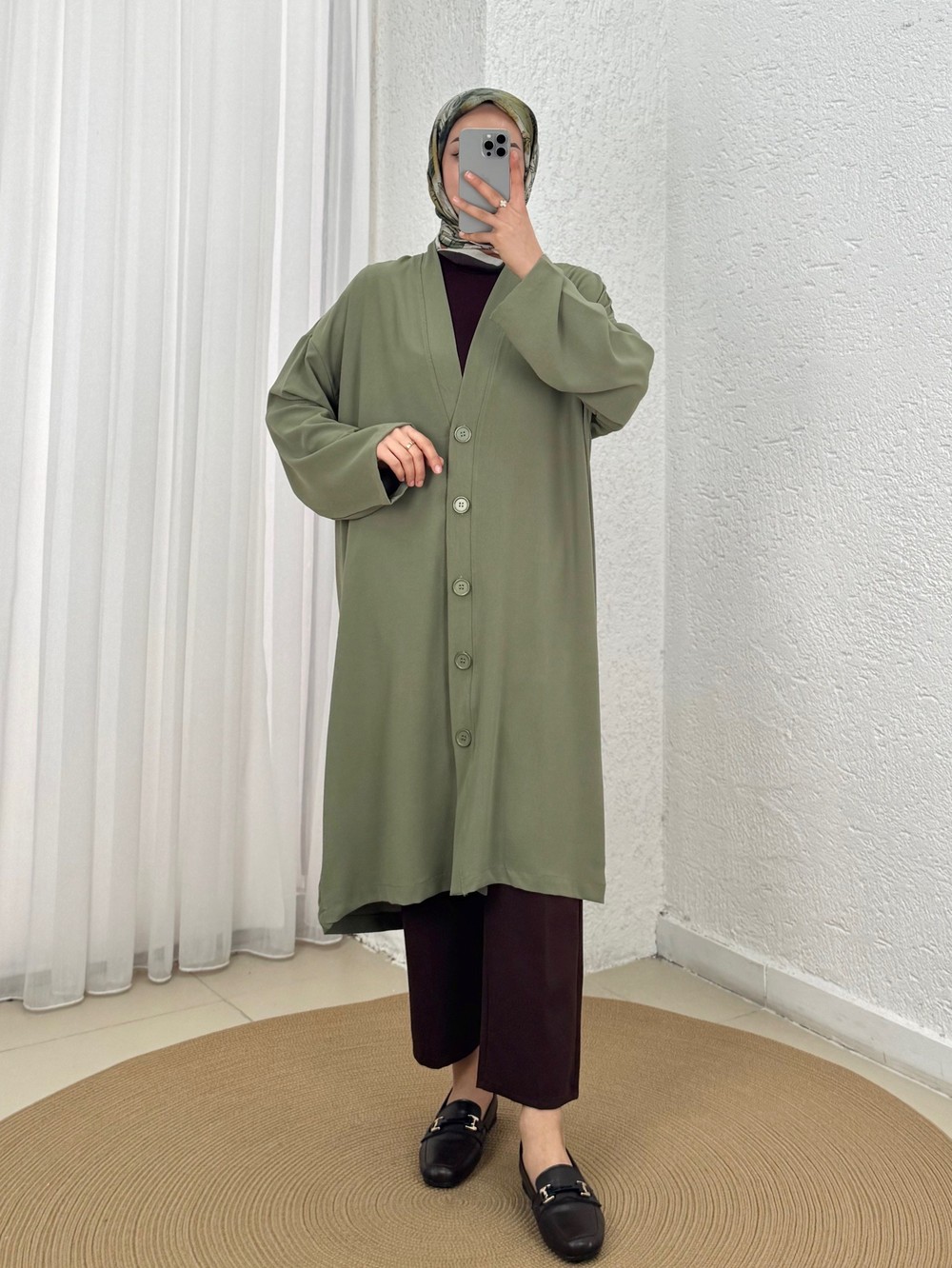Almila Düğmeli Hırka-BN3541 Haki