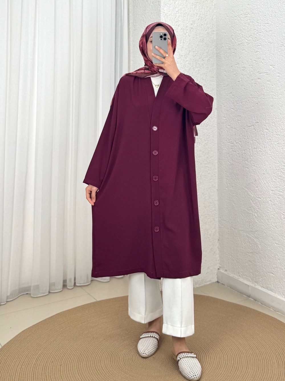 Almila Düğmeli Hırka-BN3541 Mürdüm