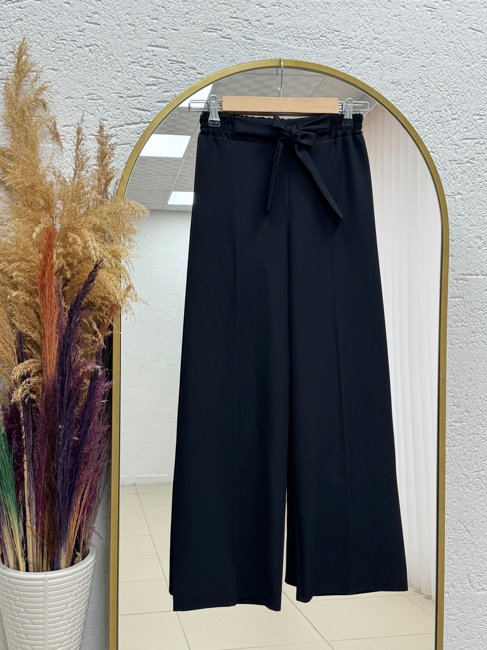 Asu Kuşaklı Bol Paça Pantolon-MT1445 Siyah