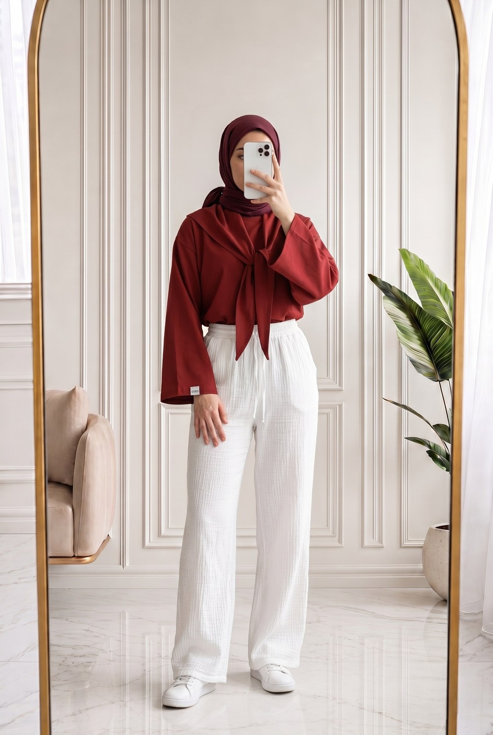 Aybanu Müslin Pantolon-MT523 Beyaz