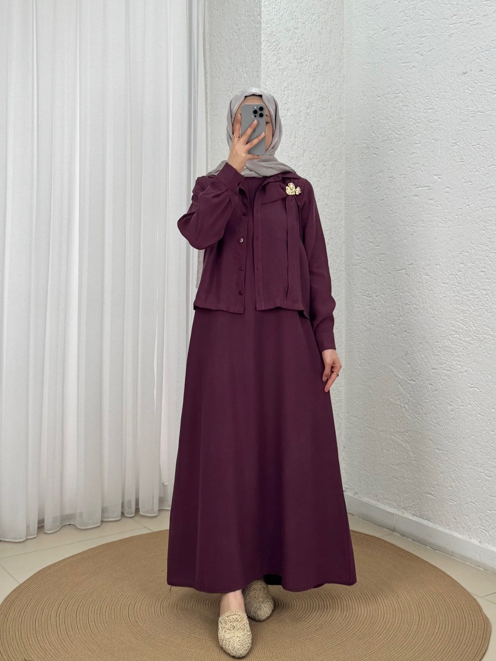 Aycan Tokalı Gömlekli İkili Elbise-MF1802.1 Bordo