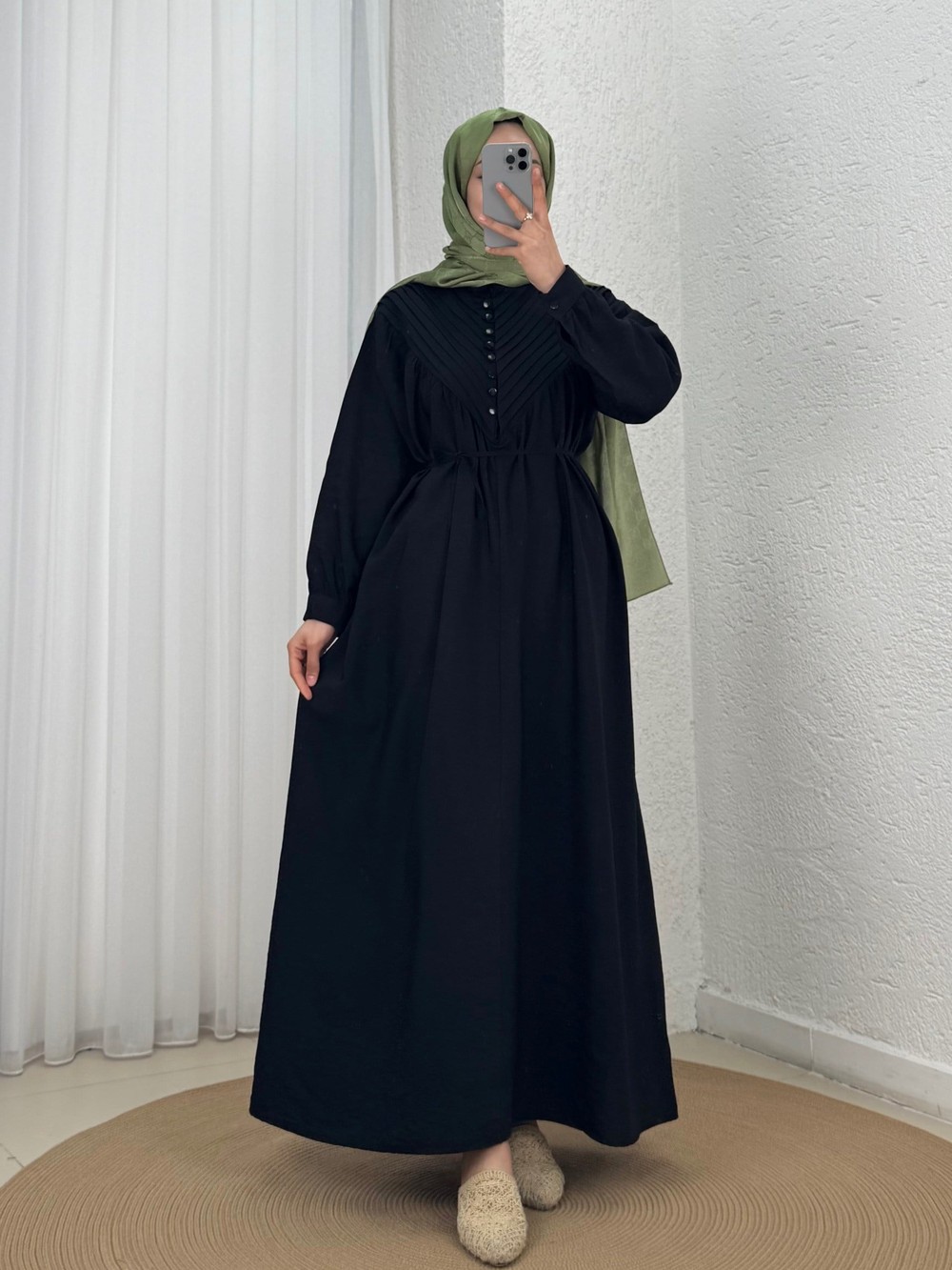 Ayçıl Nervürlü Modal Elbise-NA2407 Siyah