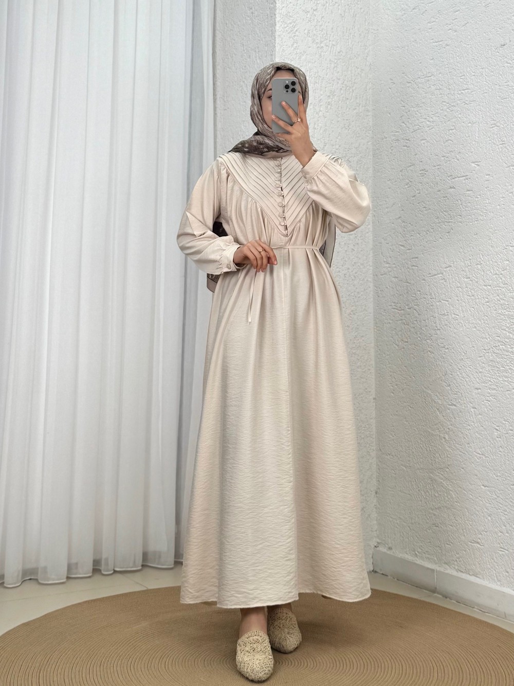 Ayçıl Nervürlü Modal Elbise-NA2407 Taş