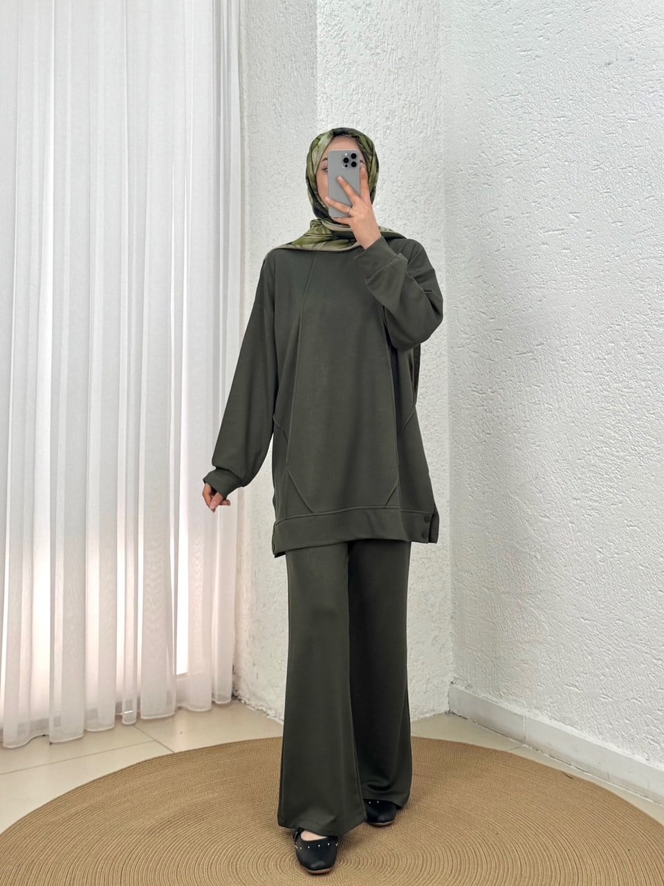 Aygen Önü Dikiş Detaylı Yanı Düğmeli Pantolonlu Takım-MF1890 Haki