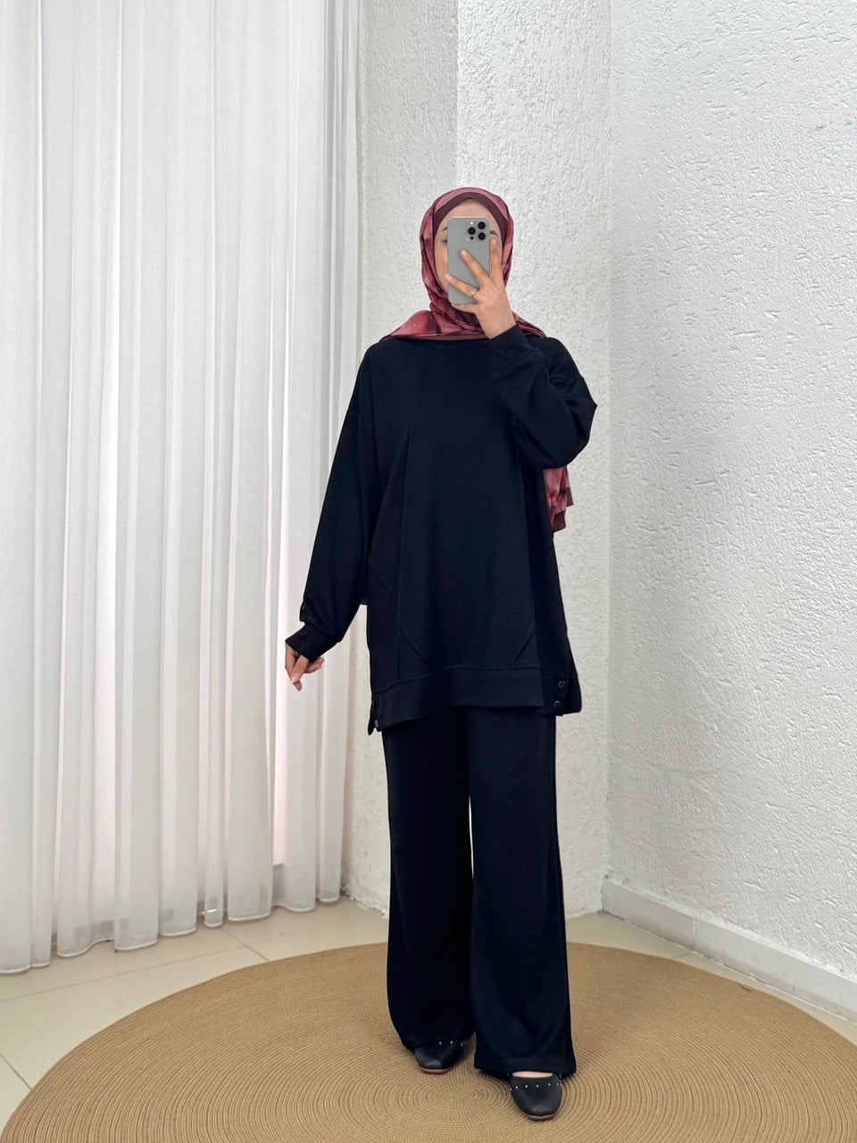 Aygen Önü Dikiş Detaylı Yanı Düğmeli Pantolonlu Takım-MF1890 Siyah