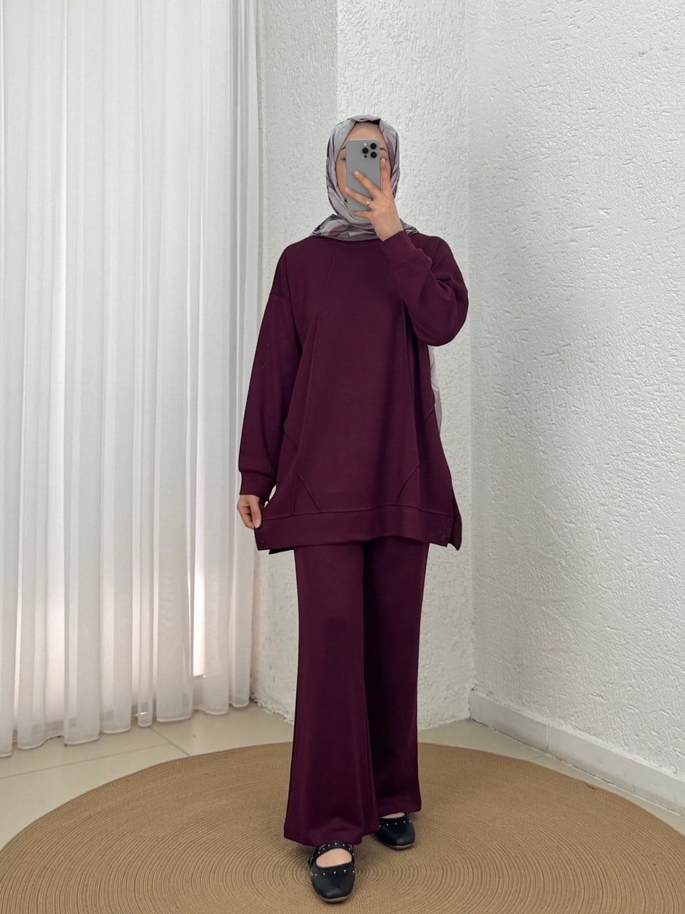 Aygen Önü Dikiş Detaylı Yanı Düğmeli Pantolonlu Takım-MF1890 Mürdüm