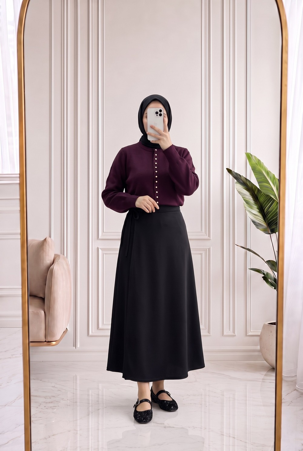 Bahardil Mini Gold Düğmeli Kısa Hırka-KR6041 Mürdüm