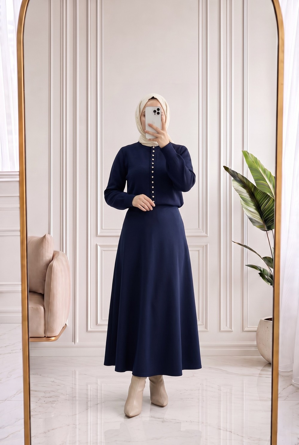 Bahardil Mini Gold Düğmeli Kısa Hırka-KR6041 Lacivert