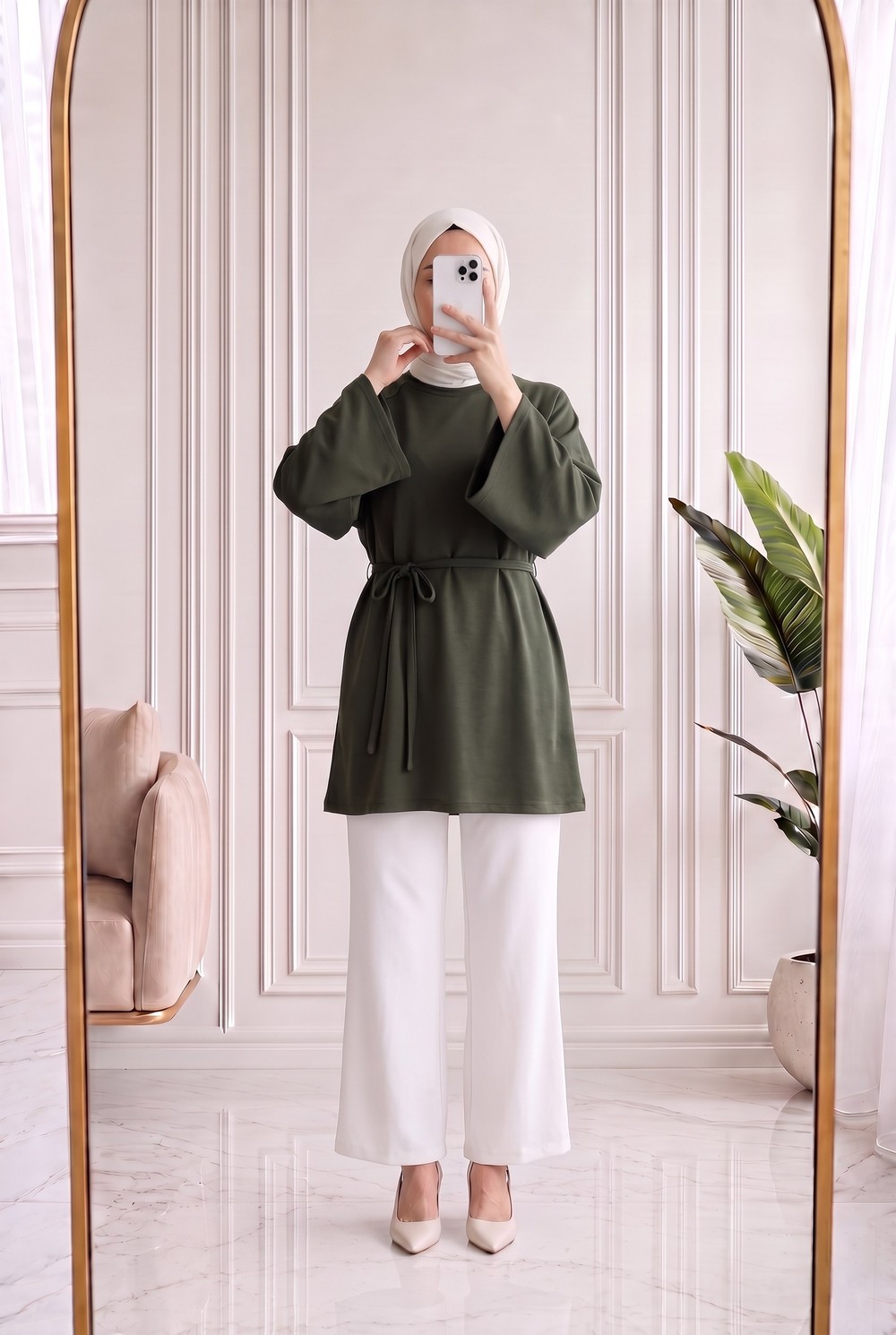Bahargül Reglan Kol Kordunlu Tunik-MF1933 Haki