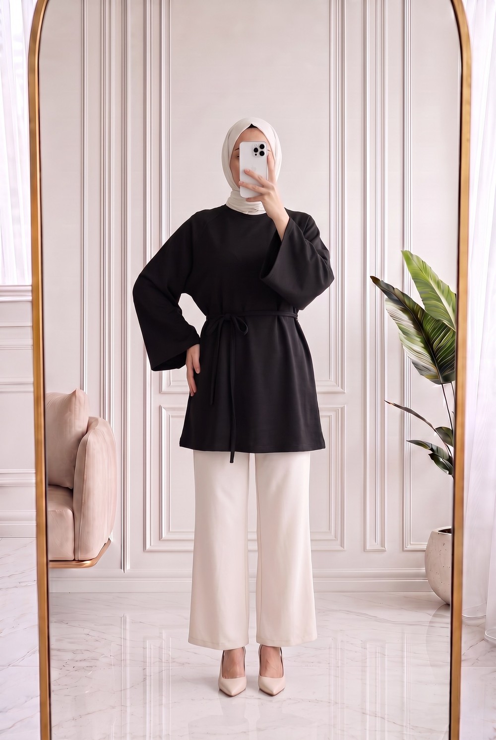 Bahargül Reglan Kol Kordunlu Tunik-MF1933 Siyah