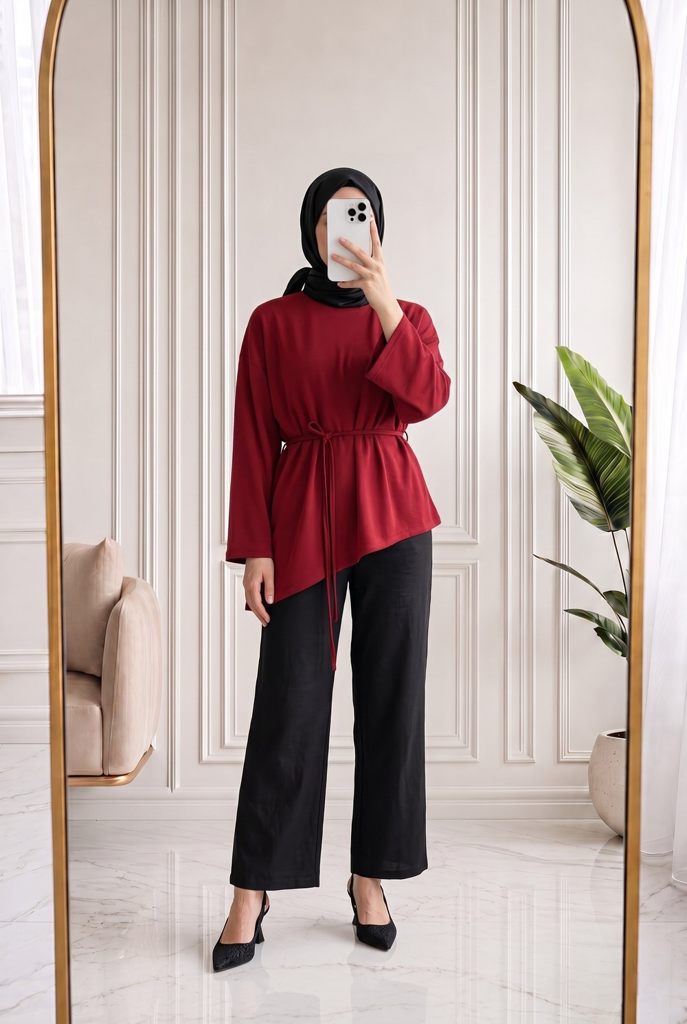 Bedriye Asimetrik Tunik-MF1936 Bordo