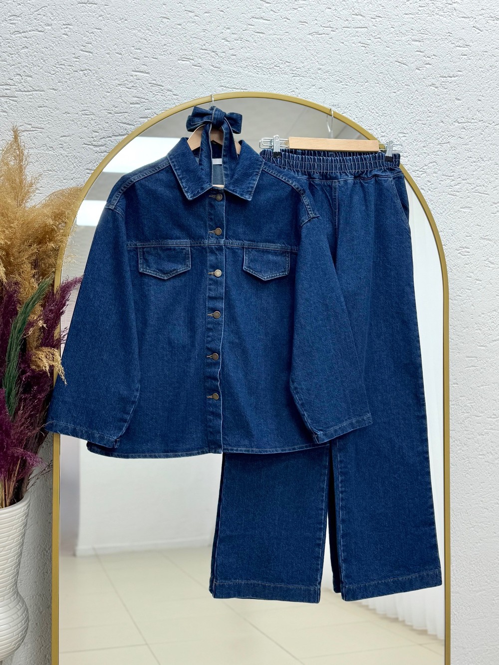 Capmora Gizli Cepli Robalı Pantolonlu Kot Takım-LS4258 Kot Rengi