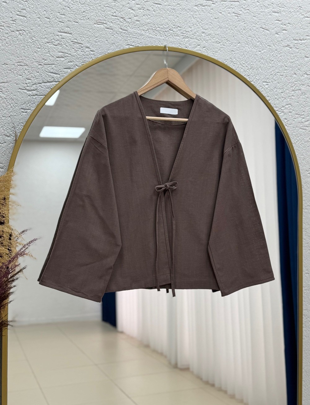 Çayır Önü Bağlamalı Geniş Kol Kimono-Zİ2206 Kahve