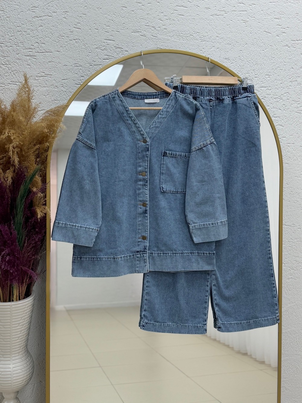 Celena Tek Cepli Metal Düğmeli Pantolonlu Kot Takım-LS8220 Açık Mavi