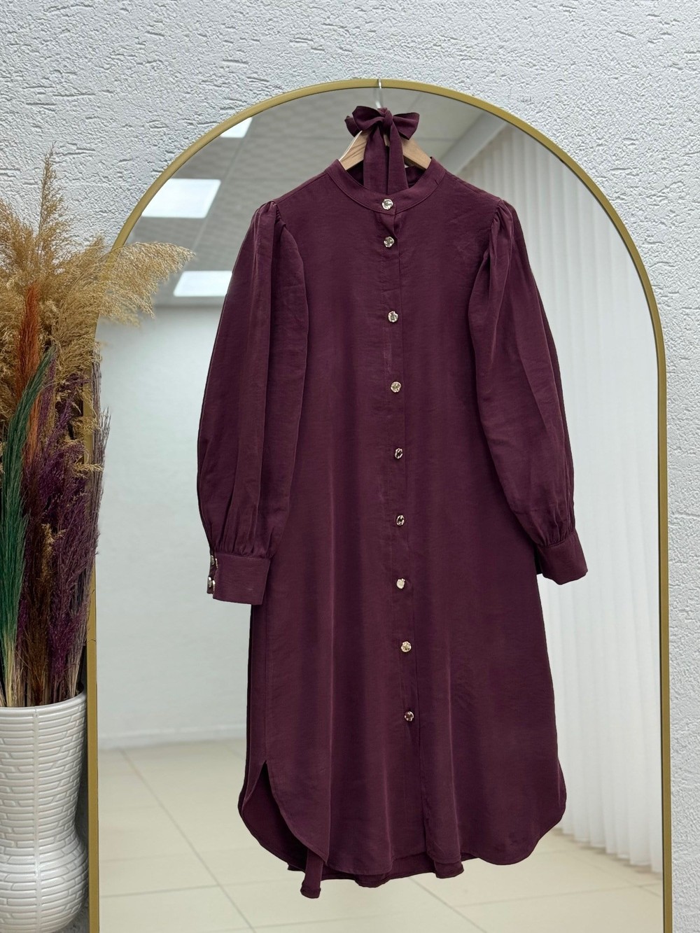 Datga Bağlamalı Yırtmaçlı Modal Tunik-ZŞ1000 Bordo