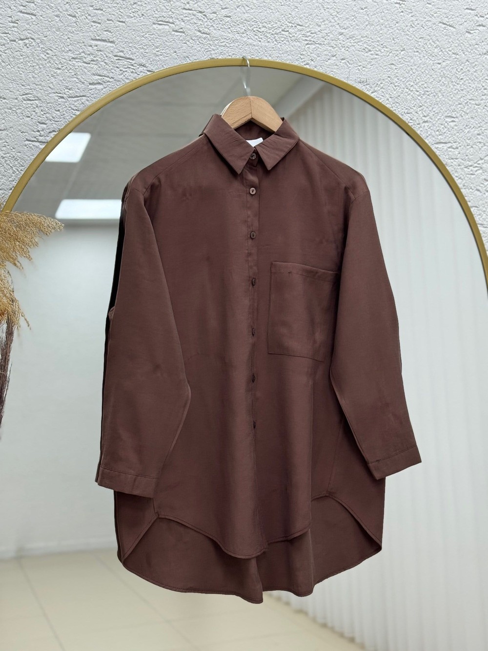 Deva Tek Cepli Oversize Cupra Gömlek-Çİ334.13 Kahve