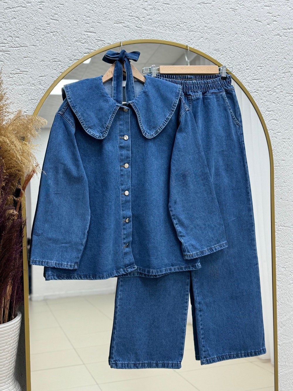 Elifnur Bebe Yaka Pantolonlu Kot Takım-LS5424 Mavi