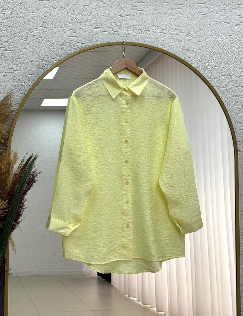 Evsa Oversize Ense Düğmeli Gömlek-NA689 Sarı