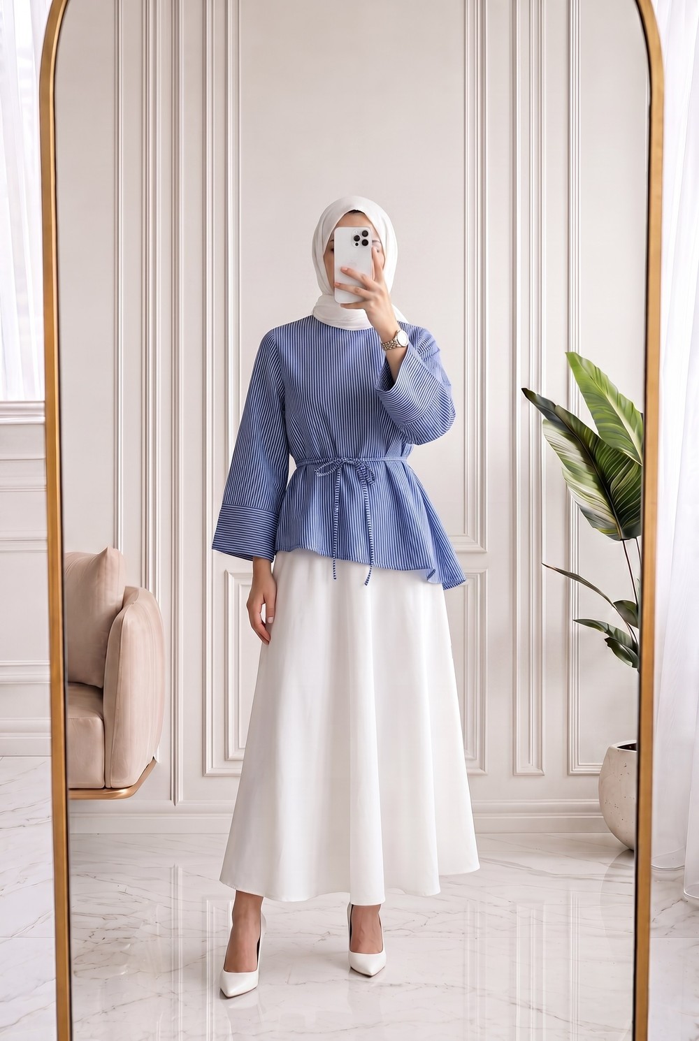 Ferhan Çizgili Altı Asimetrik Bluz-SS13202 Lacivert