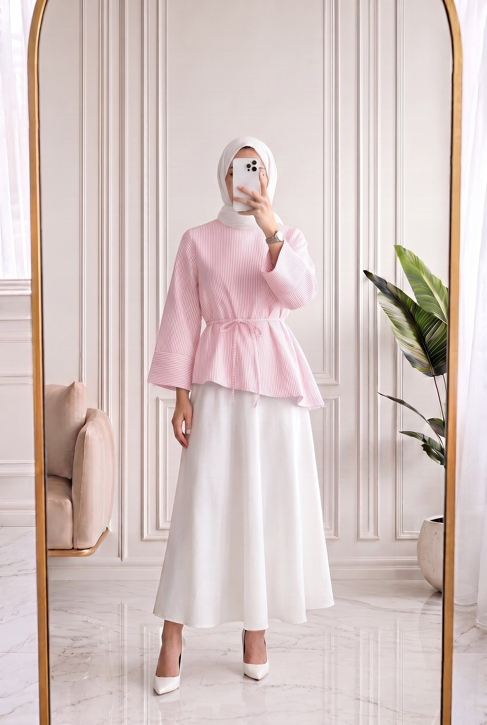 Ferhan Çizgili Altı Asimetrik Bluz-SS13202 Pembe