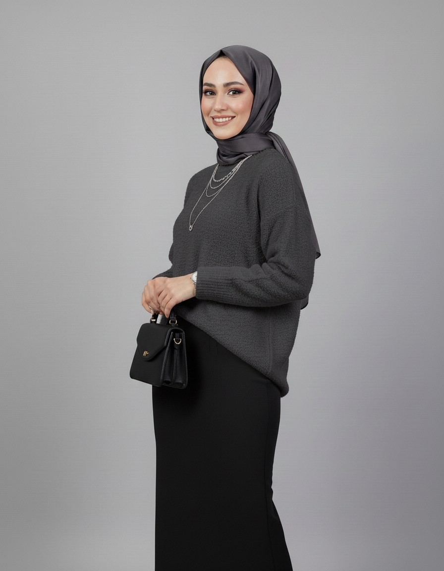 Ferita Peluş Kazak-Zİ6222 Antrasit