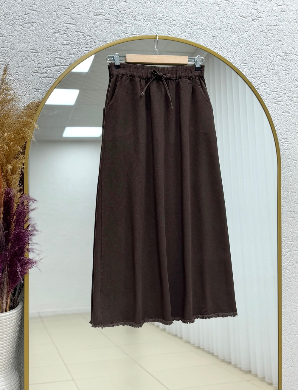 Feyona Altı Püsküllü Gabardin Etek-MA4281 Kahve
