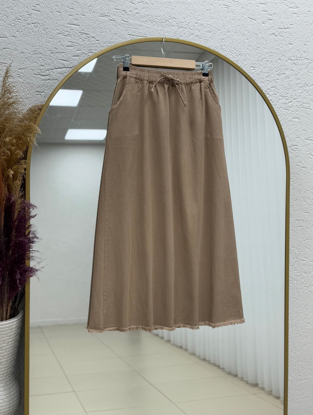Feyona Altı Püsküllü Gabardin Etek-MA4281 Vizon