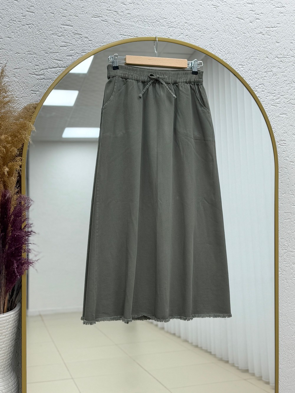 Feyona Altı Püsküllü Gabardin Etek-MA4281 Haki